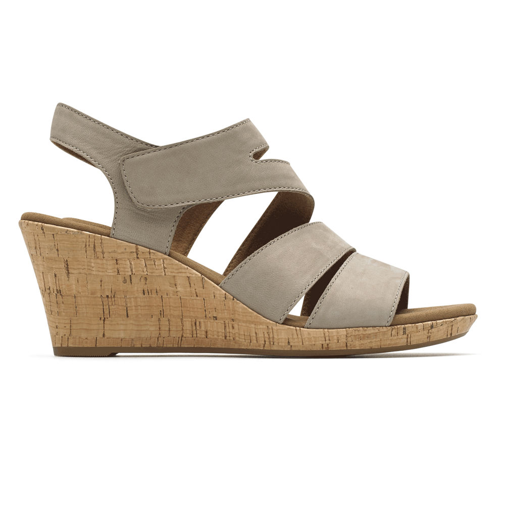 Rockport Singapore Womens Sandals - Briah Strappy Wedge Comfort Grey - IK0958174